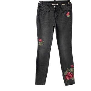 Code Bleu Womens Embroidered Rose Skinny Jeans Size 4‎ Black Denim